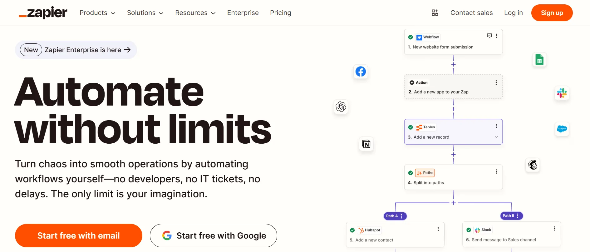 Homepage of Zapier